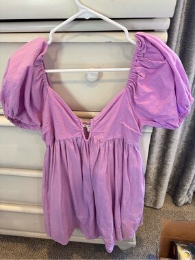 Lilac Puff-Sleeve Mini Dress